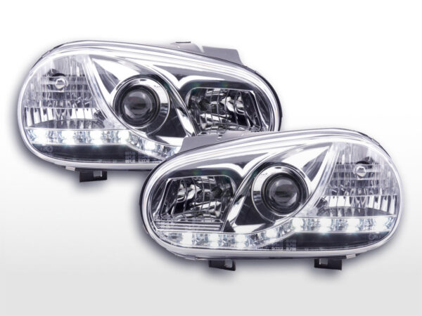 Scheinwerfer Set Daylight LED Tagfahrlicht VW Golf 4  97-03 chrom für Rechtslenker – Bild 4